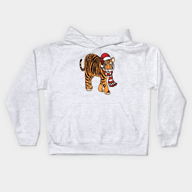 Christmas Santa Tiger Kids Hoodie by imphavok